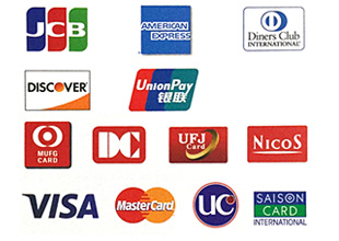 JCB　American Express　Diners Club　DISCOVER　UnionPay　DC　　UFJ　MUFG　NICOS　Visa　UC　SASON　MasterCard